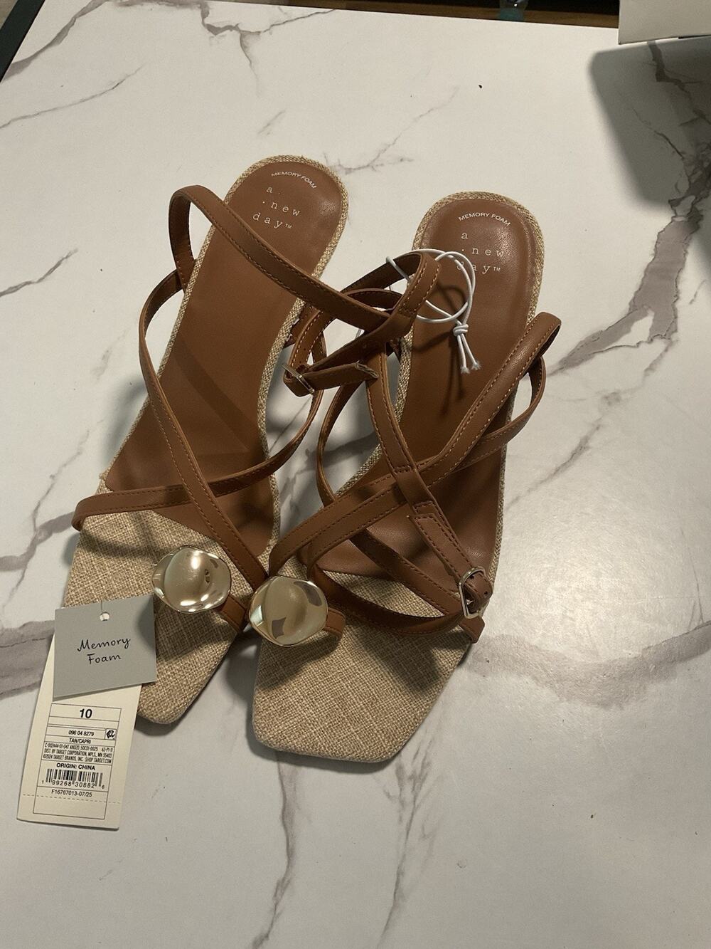 A New Day Women's Strappy Square Toe Block Heel Sandals Memory Foam US 10